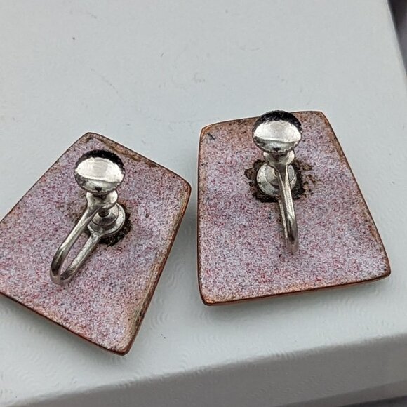 Art Nouveau Copper Enameled Earrings Screw Backs Matisse Design - Picture 2 of 5